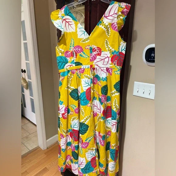 Boden Andrea Womens Plus Frill Sleeve Yellow Tropical Beach Maxi Dress Sz 20/22W - Picture 6 of 12